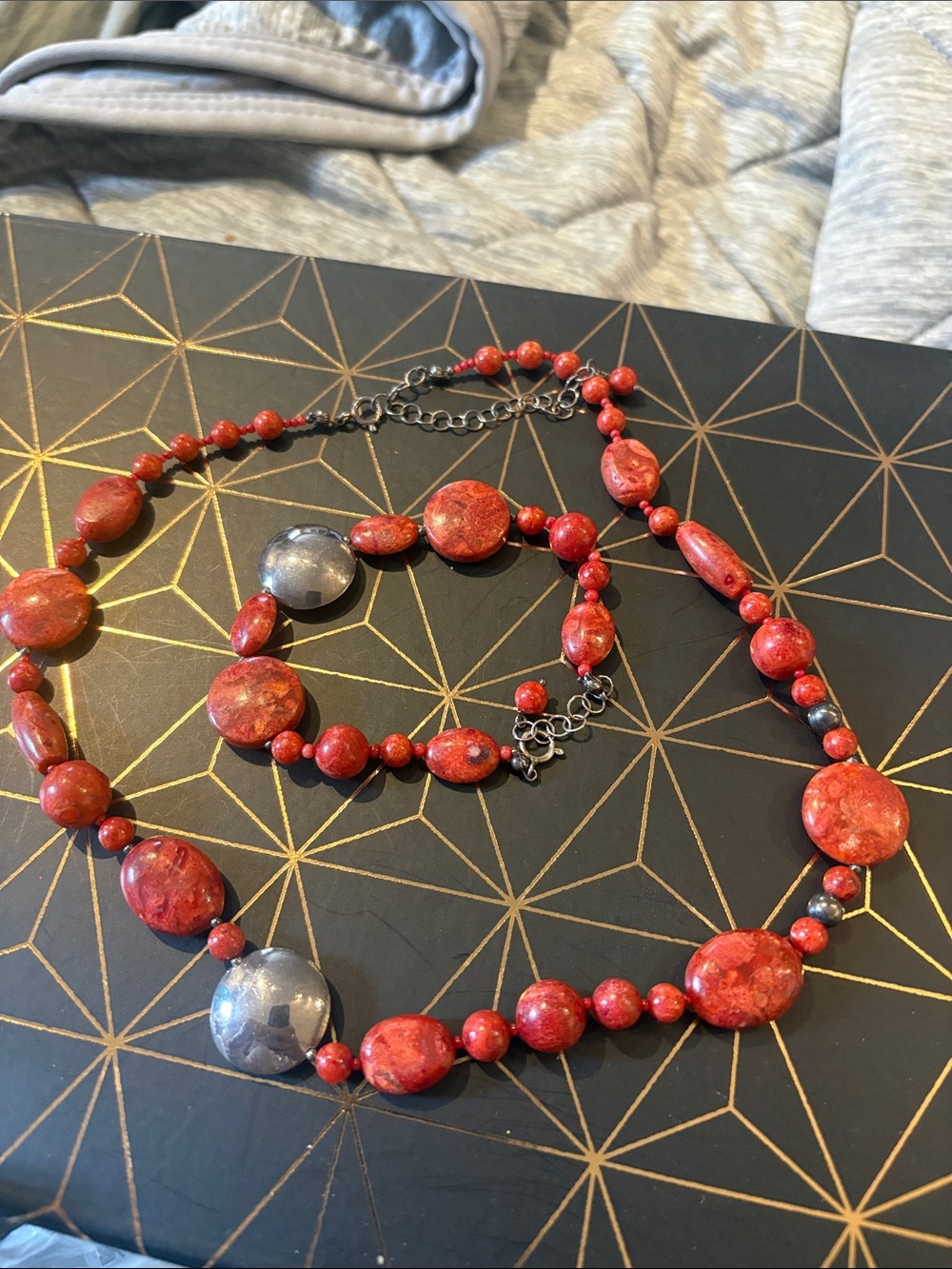 Red Bead Necklace and Bracelet Set - Women Jewelry